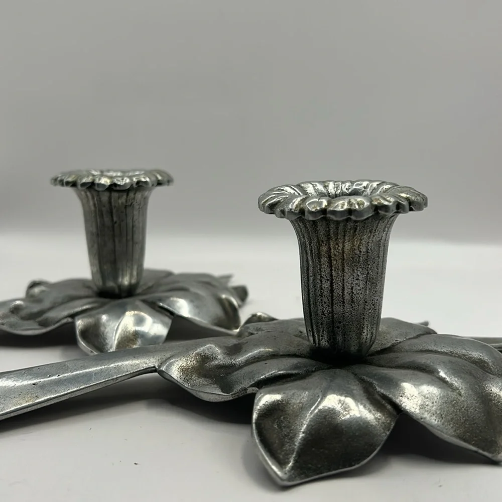 Vintage Bruce Cox Daffodil Pewter Candle Holders. Set of two.